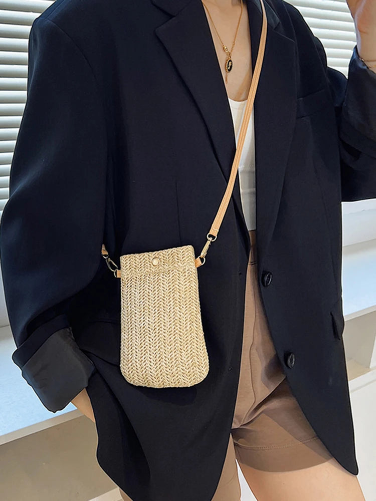 Straw Crossbody Bag for Women Summer Beach Travel Purse Shoulder Messenger