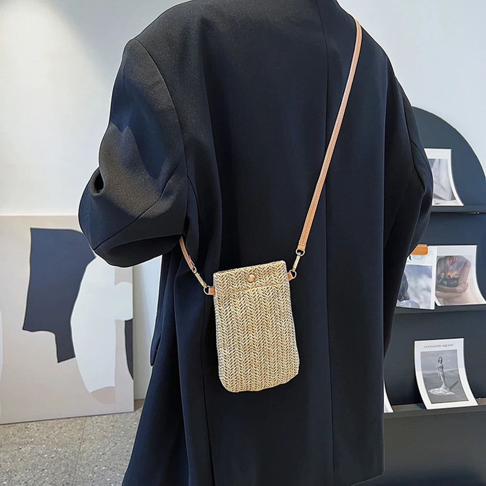 Straw Crossbody Bag for Women Summer Beach Travel Purse Shoulder Messenger