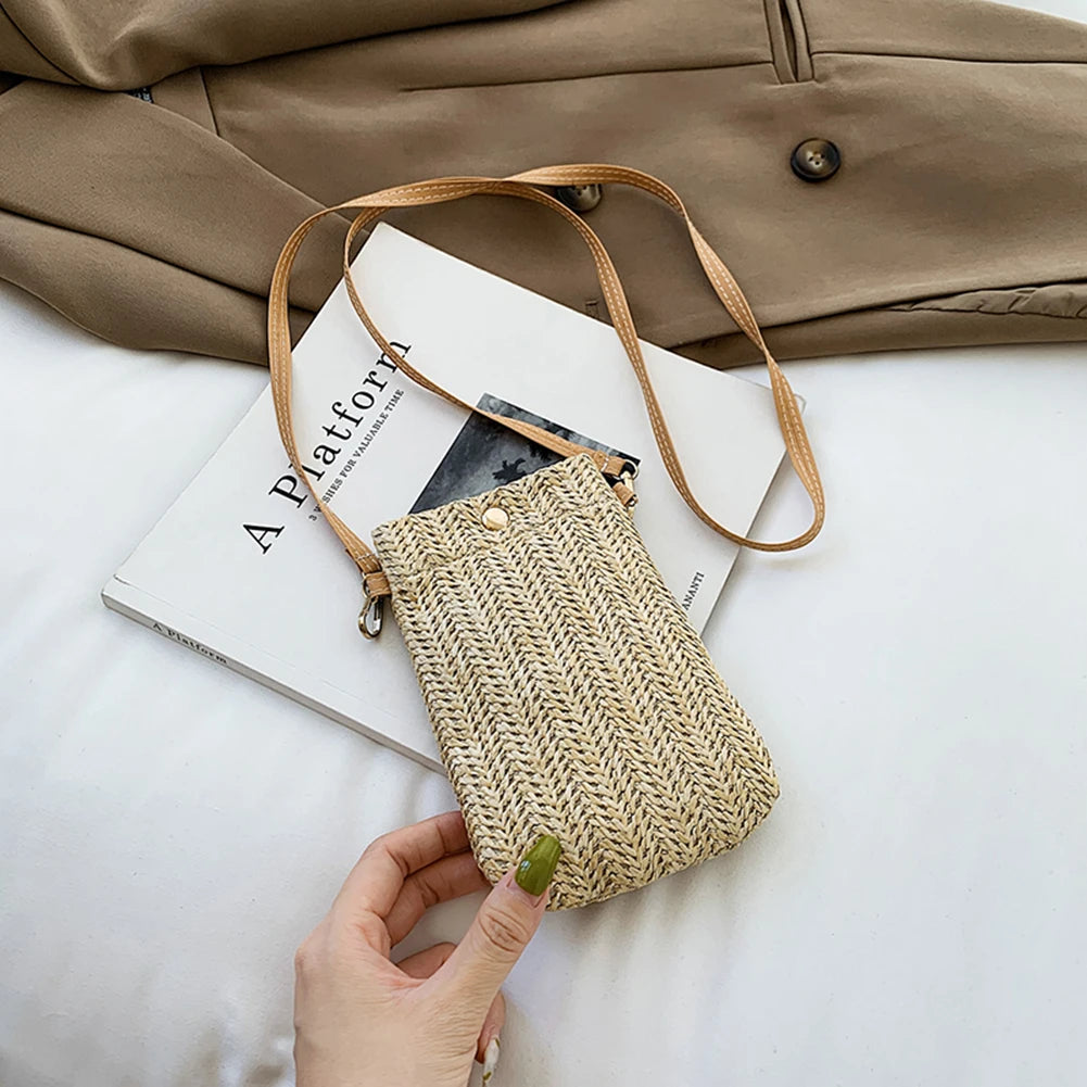 Straw Crossbody Bag for Women Summer Beach Travel Purse Shoulder Messenger