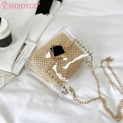 Straw Shoulder Bag Rivet Chain Purse Clear Women Travel Crossbody Bags