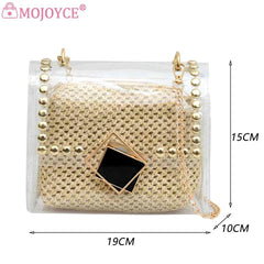Straw Shoulder Bag Rivet Chain Purse Clear Women Travel Crossbody Bags