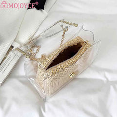Straw Shoulder Bag Rivet Chain Purse Clear Women Travel Crossbody Bags
