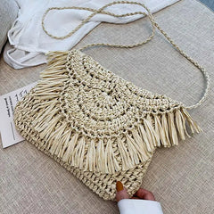 Woven Raffia Straw Shoulder Bag for Women Beach Shopping Crossbody Tote