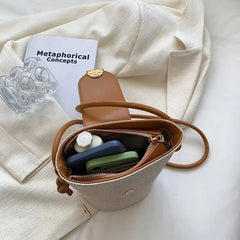 Woven Bucket Bag Straw Shoulder Messenger Bag