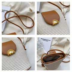 Woven Bucket Bag Straw Shoulder Messenger Bag