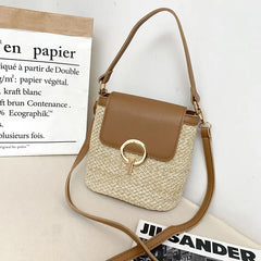 Straw Shoulder Messenger Bag Woven Bucket Bag Summer Beach Female Handbag