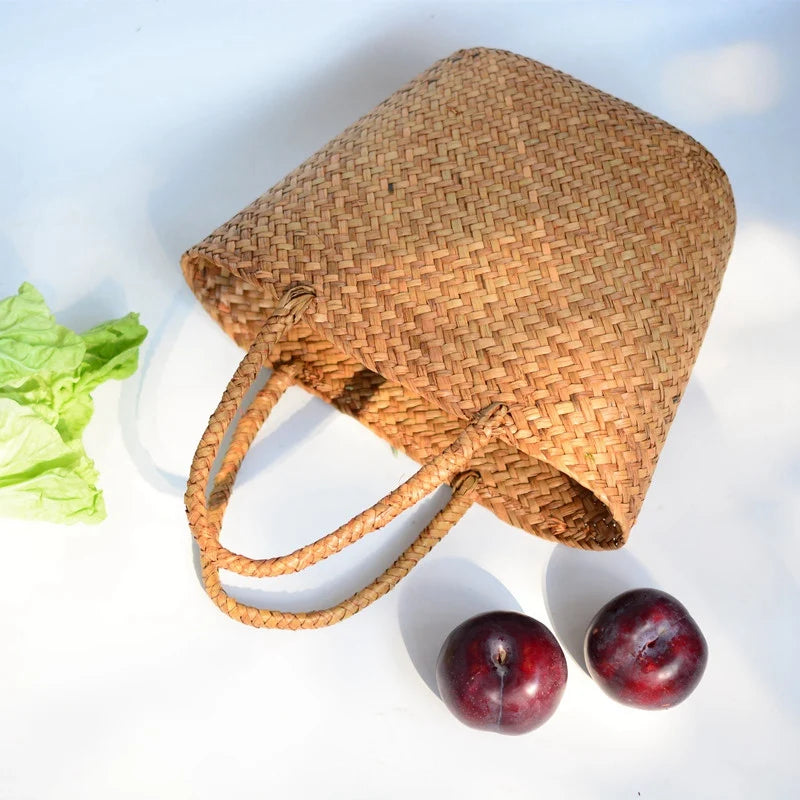 Straw Summer Beach Handbag Rattan Tote Bag Yellow