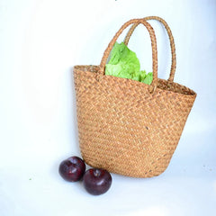 Straw Summer Beach Handbag Rattan Tote Bag Yellow