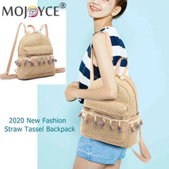 Straw Women Backpack Weave Tassel Shoulder Schoolbag Ladies Rucksack Mini Backpa