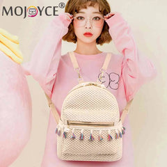 Straw Women Backpack Weave Tassel Shoulder Schoolbag Ladies Rucksack Mini Backpa