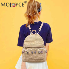 Straw Women Backpack Weave Tassel Shoulder Schoolbag Ladies Rucksack Mini Backpa
