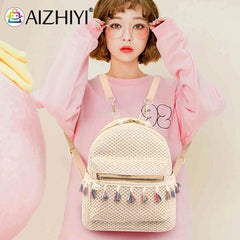 Straw Women Backpack Tassel Beach Shoulder Schoolbag Rucksack Mini Backpack