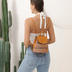 Straw Women Shoulder Bag Backpack Hand-Woven Holiday Purse