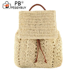 Straw Women Shoulder Bag Backpack Hand-Woven Beach Purse