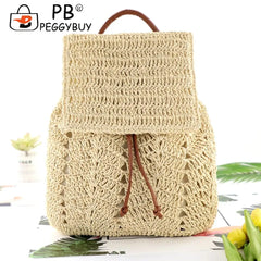 Straw Women Shoulder Bag Backpack Hand-Woven Beach Purse