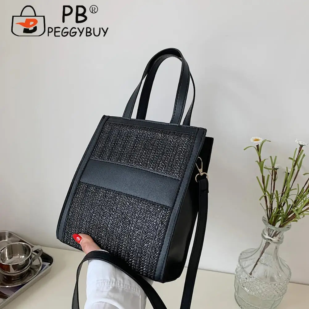 Straw Women Shoulder Bag Leather Crossbody Bags Fashionable