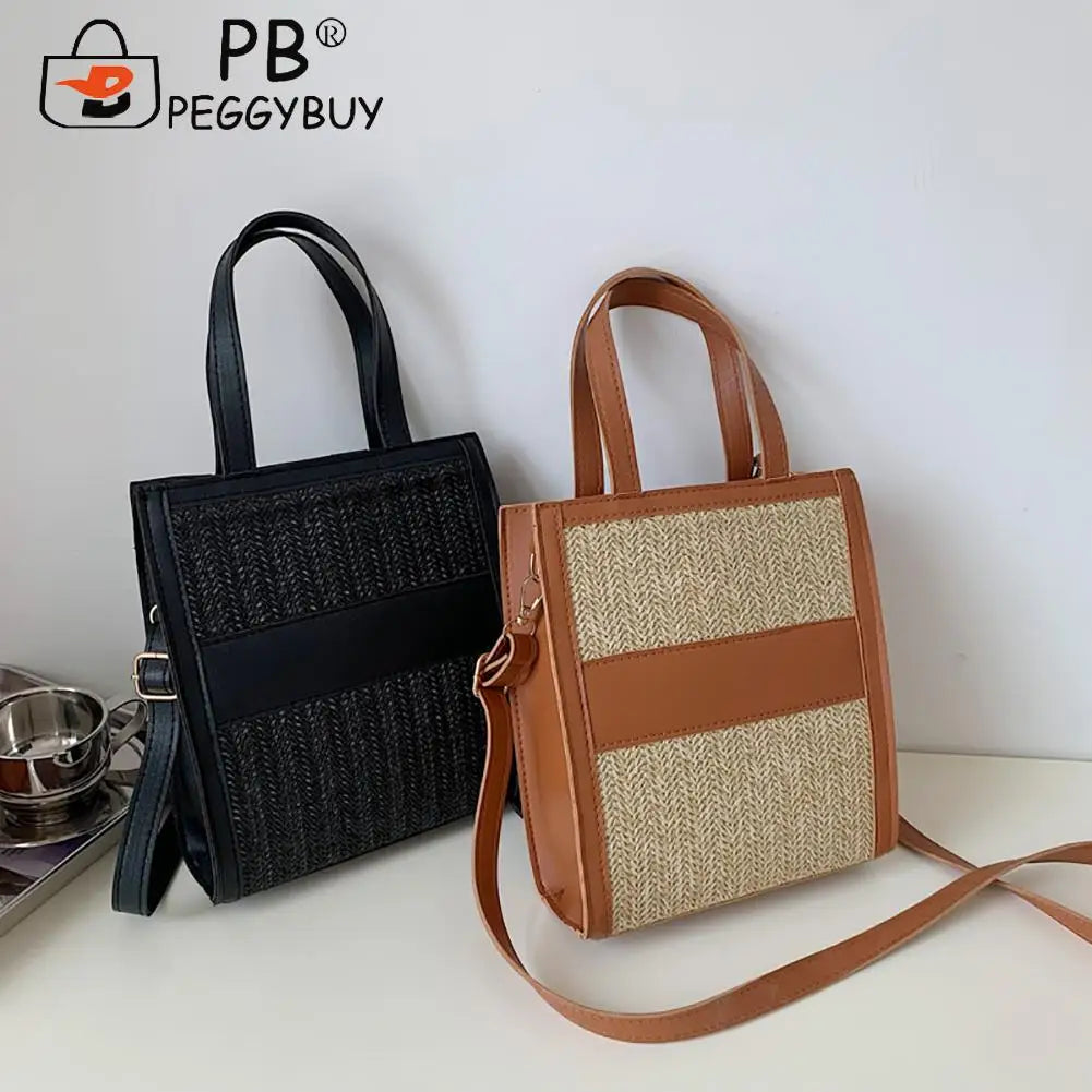 Straw Women Shoulder Bag Leather Crossbody Bags Fashionable