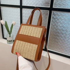 Straw Women Shoulder Bag Leather Woven Crossbody Bags