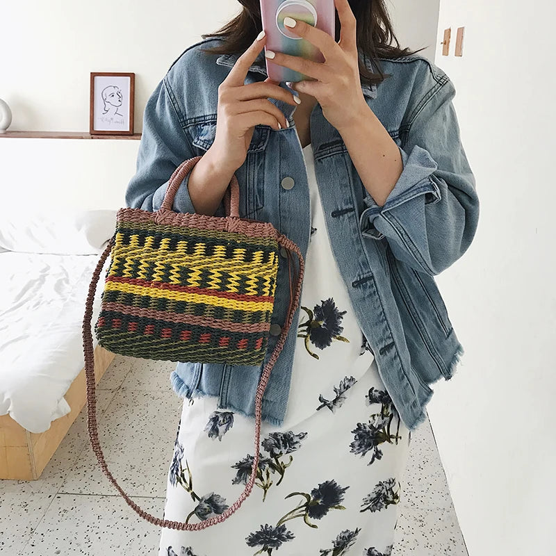 Colorful Straw Woven Handbag Crossbody Bag for Women