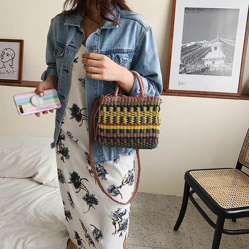 Colorful Straw Woven Handbag Crossbody Bag for Women