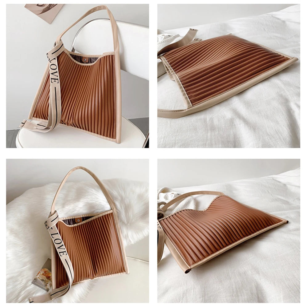 Stripe Leather Women Shoulder Bag Letter Tassel Female Crossbody Messenger Pack