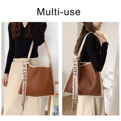 Stripe Leather Women Shoulder Bag Letter Tassel Female Crossbody Messenger Pack