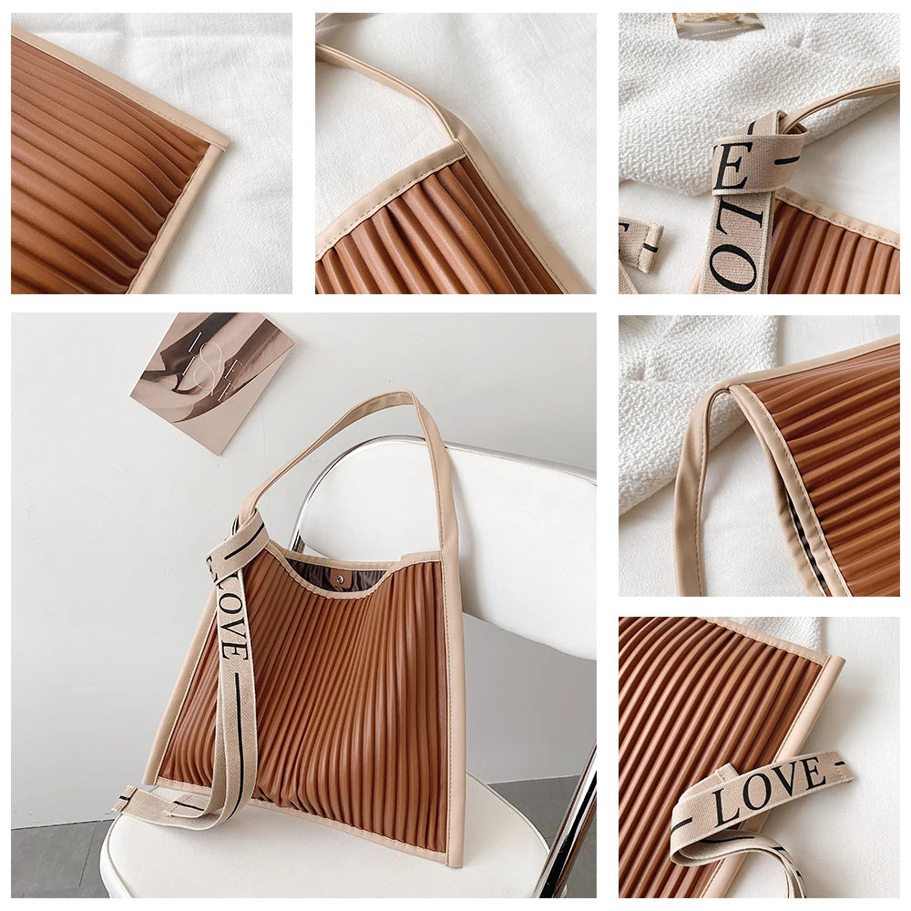 Stripe Leather Women Shoulder Bag Letter Tassel Female Crossbody Messenger Pack