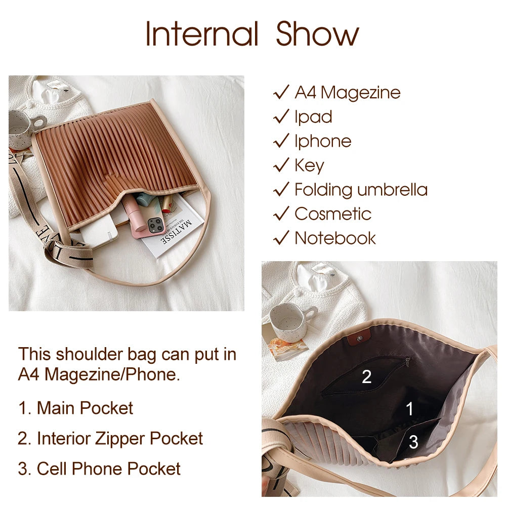 Stripe Leather Women Shoulder Bag Letter Tassel Female Crossbody Messenger Pack