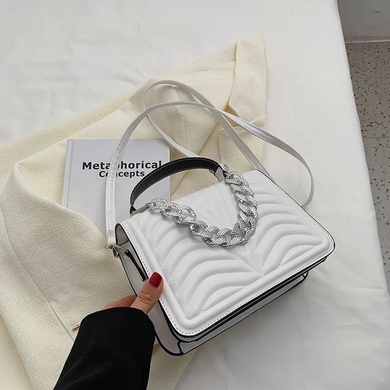 Striped Women Handbags PU Leather Chain Shoulder Bag Texture Shopping Bags