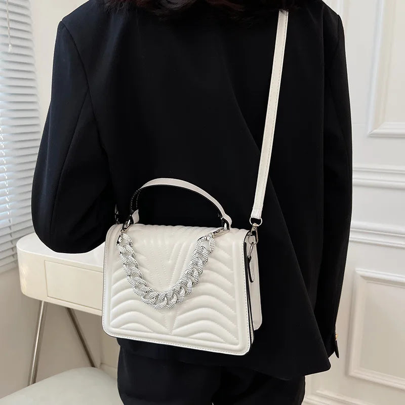 Striped Women Handbags PU Leather Chain Shoulder Bag Texture Shopping Bags