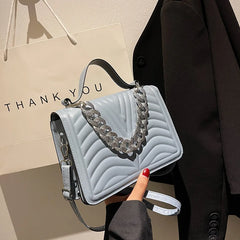 Striped Women Handbags PU Leather Chain Shoulder Bag Texture Shopping Bags