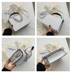 Striped Women Handbags PU Leather Chain Shoulder Bag Texture Shopping Bags