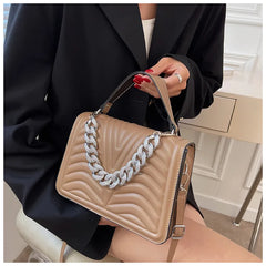 Striped Women Handbags PU Leather Chain Shoulder Bag Texture Shopping Bags
