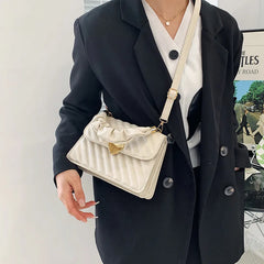 Stripes Women's Pleated Handle Square Shoulder Bag