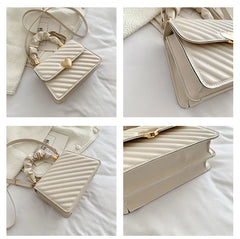 Stripes Women's Pleated Handle Square Shoulder Bag