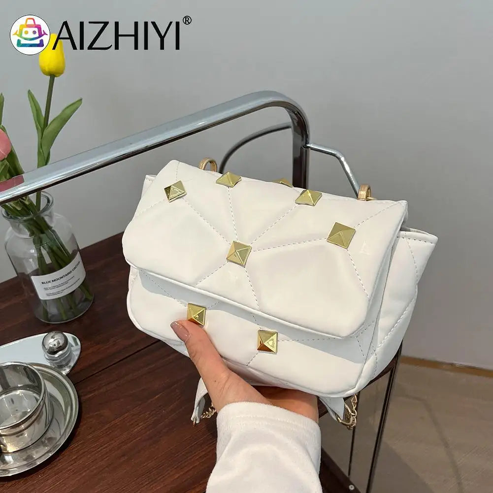 Studded PU Leather Crossbody Bag Chain Shoulder Tote Vintage Messenger