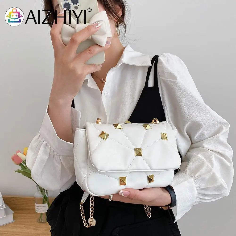 Studded PU Leather Crossbody Bag Chain Shoulder Tote Vintage Messenger