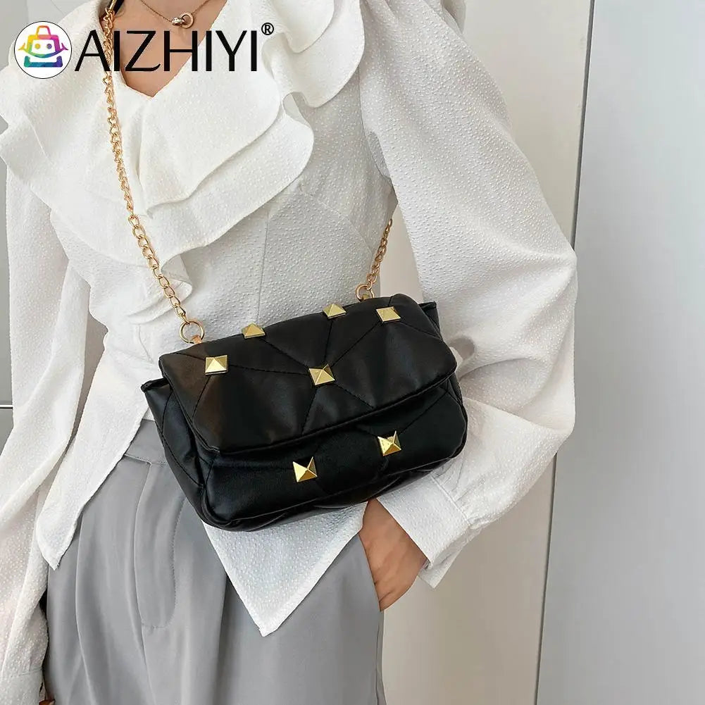 Studded PU Leather Crossbody Bag Chain Shoulder Tote Vintage Messenger
