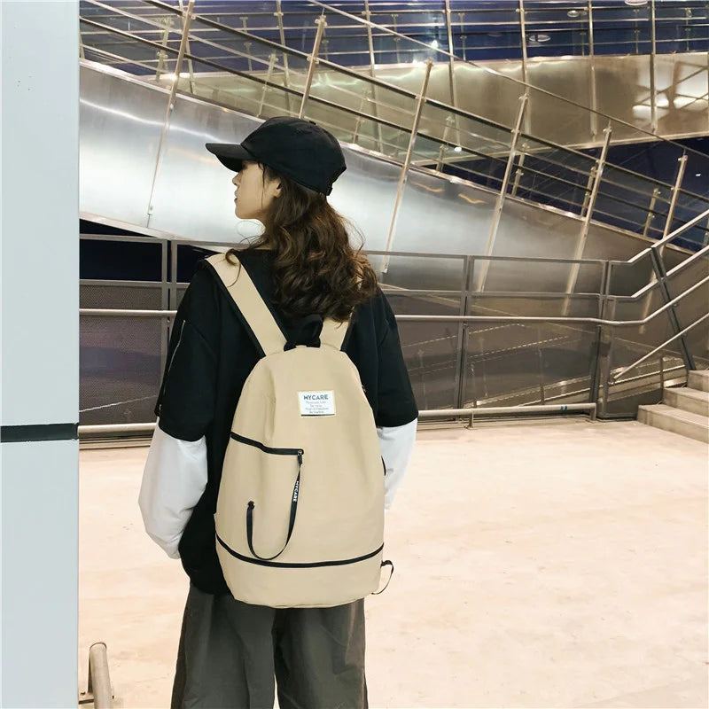 Solid Nylon School Bag for Teen Girls Unisex Travel Rucksack Male Bagpacks