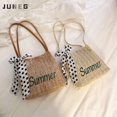 Summer Beach Straw Bags for Women Crossbody Bags Ladies Letter Embroidery