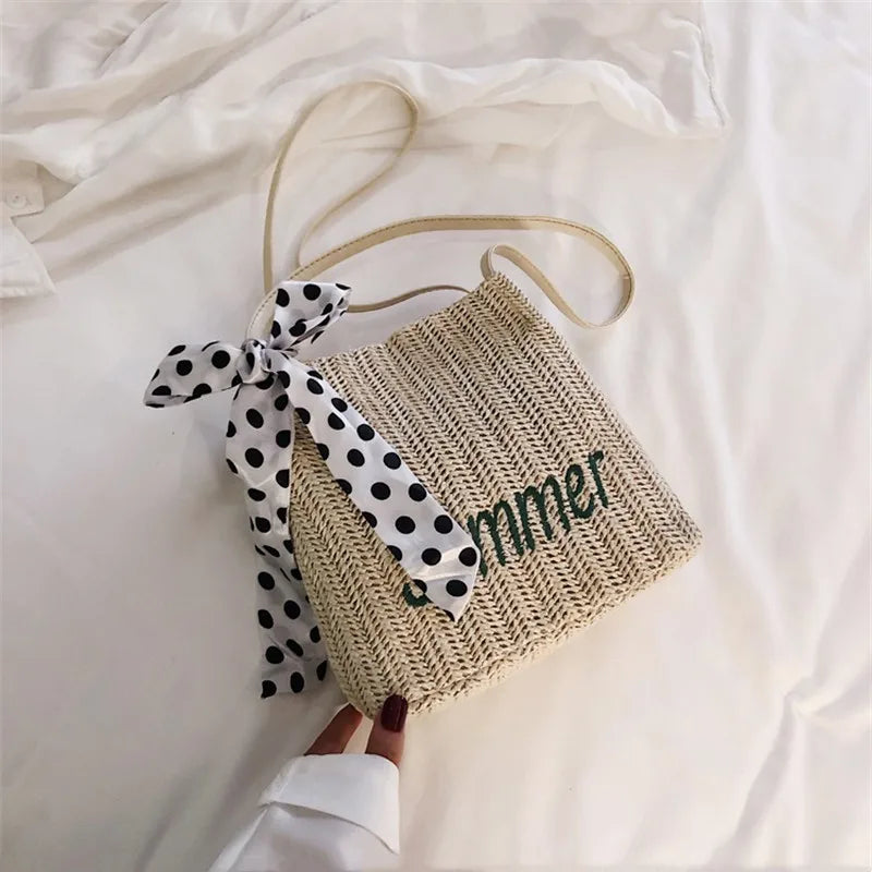 Summer Beach Straw Bags for Women Crossbody Bags Ladies Letter Embroidery