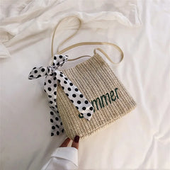 Summer Beach Straw Bags for Women Crossbody Bags Ladies Letter Embroidery