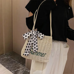 Summer Beach Straw Bags for Women Crossbody Bags Ladies Letter Embroidery