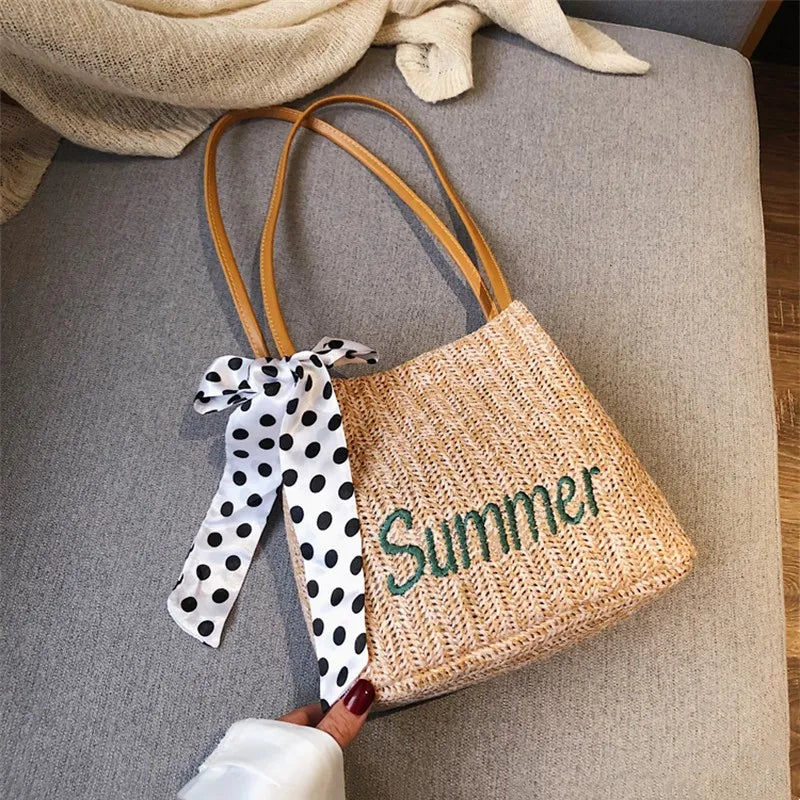 Summer Beach Straw Bags for Women Crossbody Bags Ladies Letter Embroidery