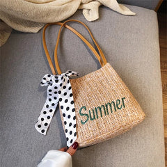 Summer Beach Straw Bags for Women Crossbody Bags Ladies Letter Embroidery