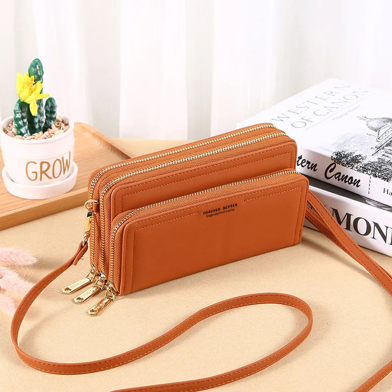 Summer Women's Wallet Long Double Layer Double Zipper Large Capacity PU Shoulder