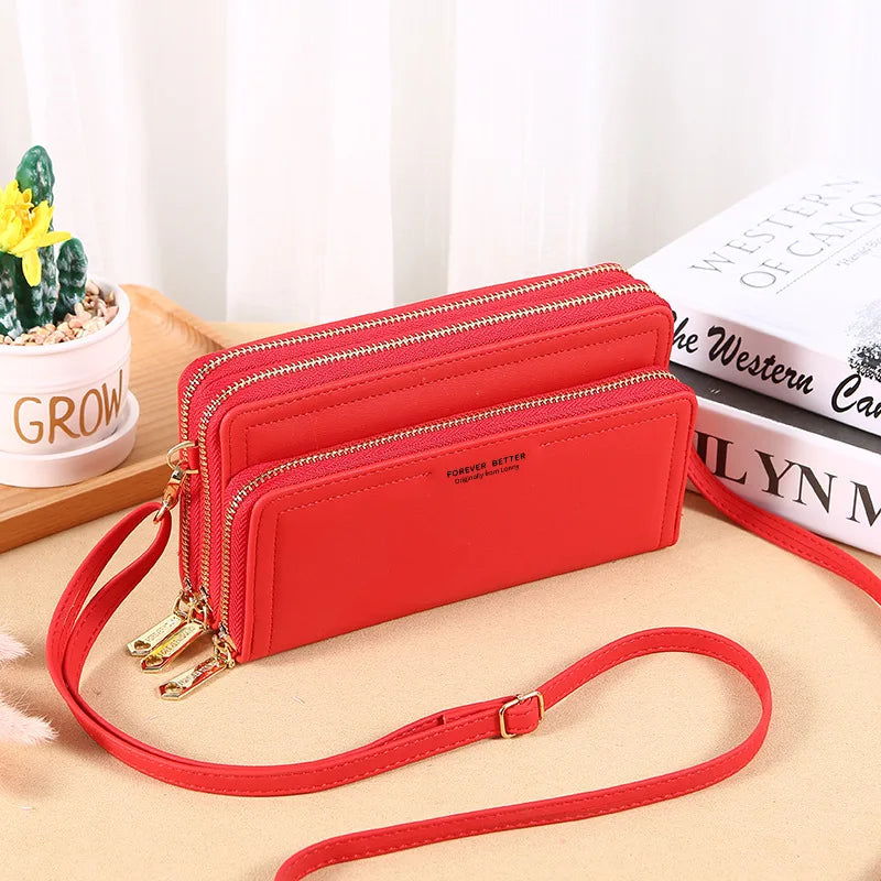 Summer Women's Wallet Long Double Layer Double Zipper Large Capacity PU Shoulder