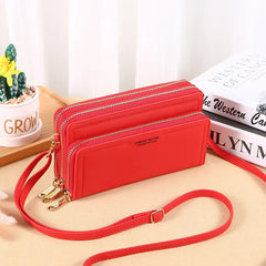 Summer Women's Wallet Long Double Layer Double Zipper Large Capacity PU Shoulder