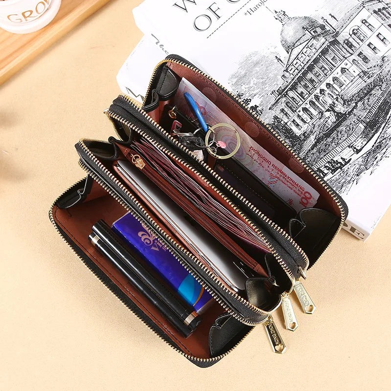 Summer Women's Wallet Long Double Layer Double Zipper Large Capacity PU Shoulder