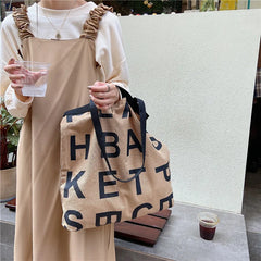 Canvas Shoulder Bag for Women, letter Print Shopping Bags, Grocery Handbag Tote